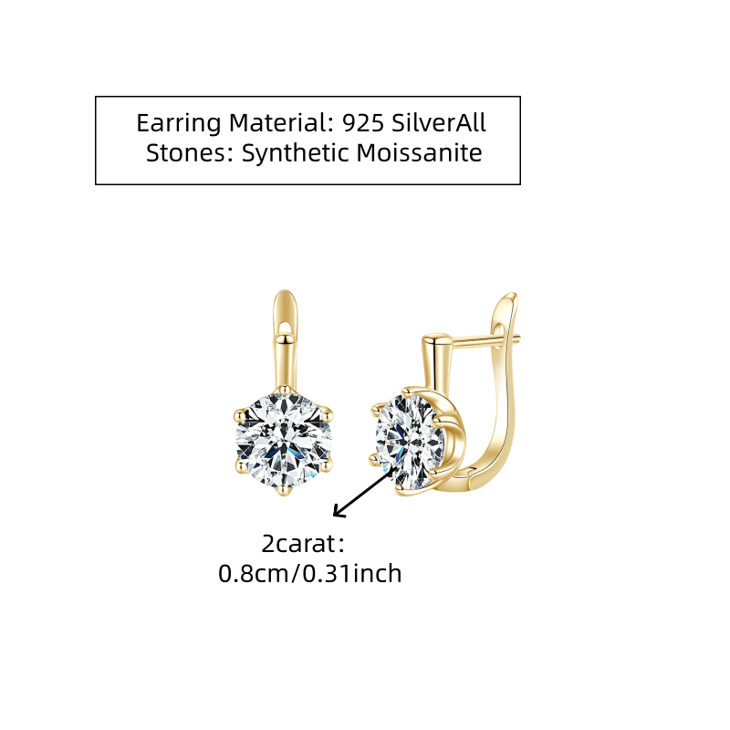 Women's 925 Silver Moissanite Claw Stud Earrings, Easy Bling